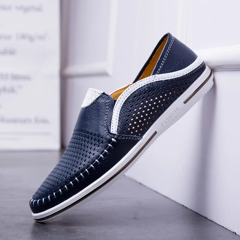 Mocassins Homme Cuir Véritable Ajourés Respirants Imperméables Slip-On Été Casual Conduite 6 Coloris Pointures 38–44 – CLEVI Paris