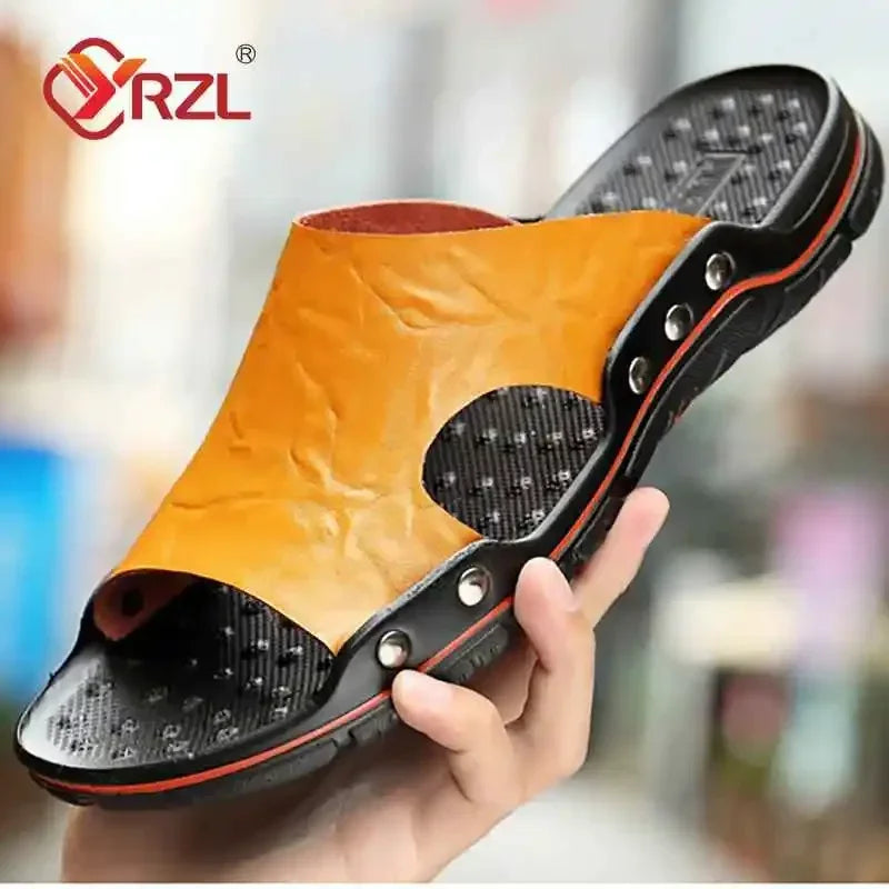 Sandales Homme Été – Slides EVA Ultra-Légères, Tige PU, Style Classique | Noir ou Marron Jaune