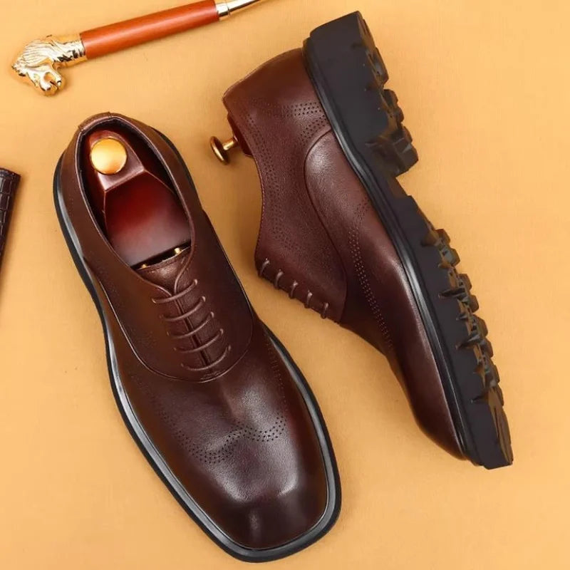 Oxford Homme Cuir Vachette Bout Carré Talon 5cm Rehaussant – CLEVI Paris