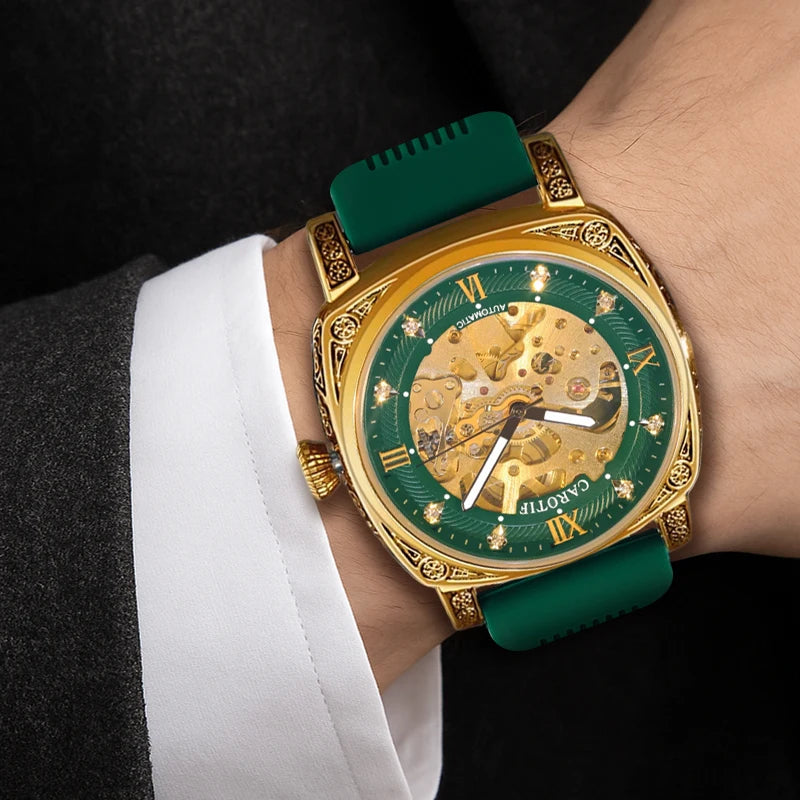 Montre Automatique Homme Tourbillon Vintage Chiffres Romains Silicone 40mm – CLEVI Paris