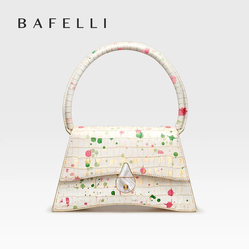 Sac à Main Femme Cuir Véritable Demi-Lune Motif Floral Fermeture Cadenas – CLEVI Paris
