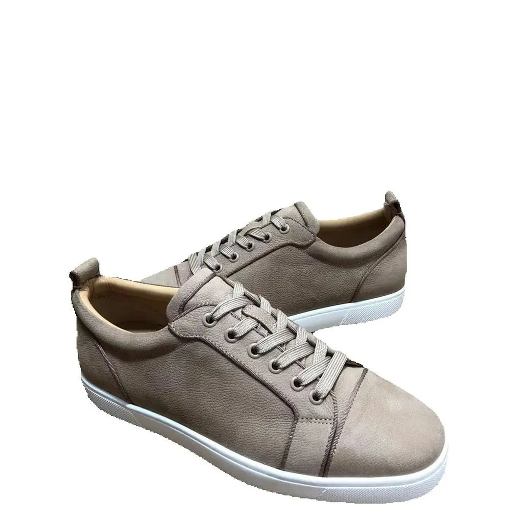 Sneakers Basses Cuir Véritable Gris Homme – Semelle Rouge, Sans Rivets, Tailles 35-48 – CLEVI Paris