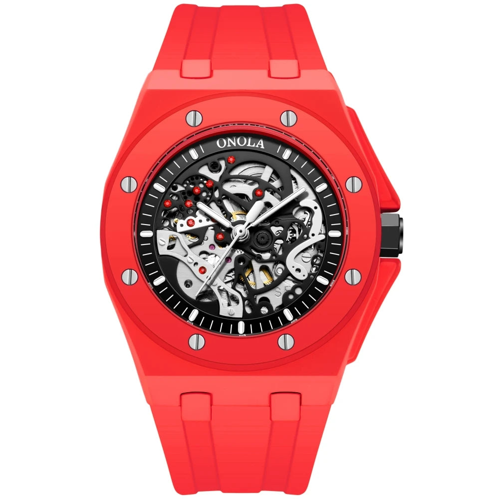 ONOLA ON3834CK Montre Homme Automatique Squelette Bracelet Silicone Verre Hardlex 3 ATM 4 Coloris – CLEVI Paris