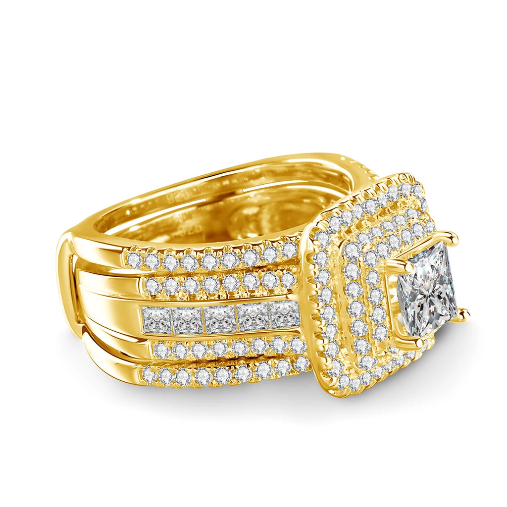 Bague Cluster Femme Moissanite Carrée 0,8ct Argent S925 Plaqué Or 18K – Fiançailles