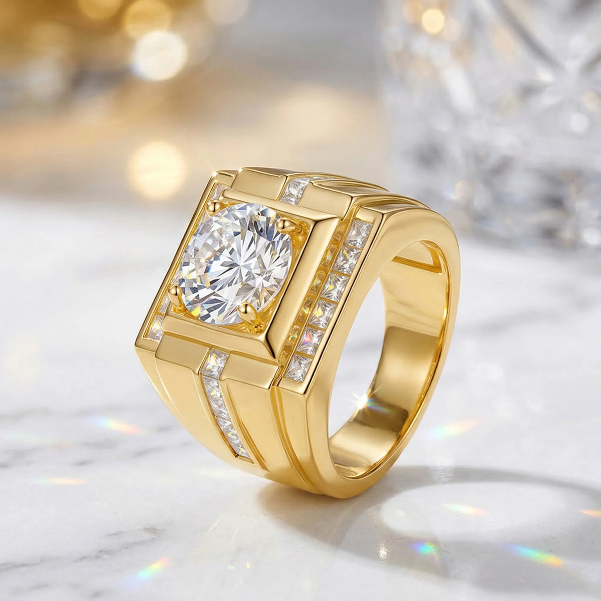Bague Moissanite Ronde 4CT Argent 925 Plaqué Or – CLEVI Paris