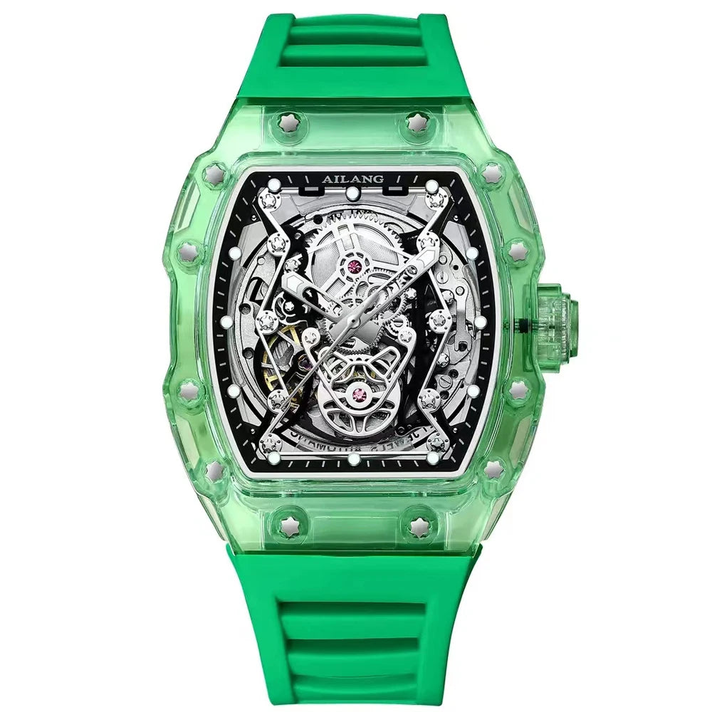 AILANG Montre Automatique Homme Squelette Tonneau Bracelet Silicone Lumineux – CLEVI Paris