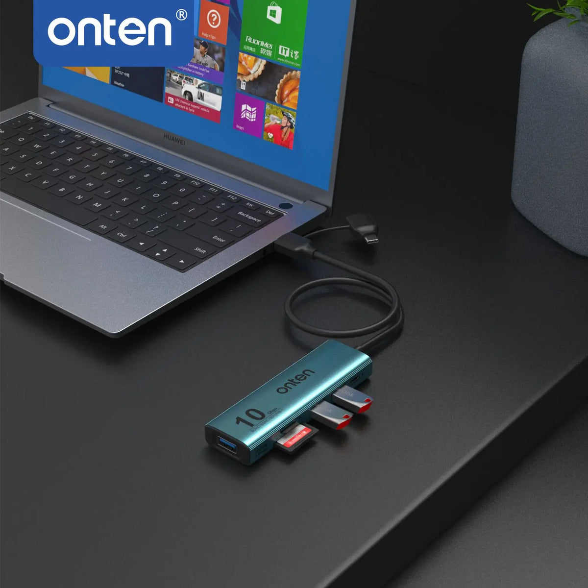 Hub USB-C A 6-en-1 ONTEN 10Gbps Lecteur SD TF UHS-II MacBook Laptop – CLEVI Paris