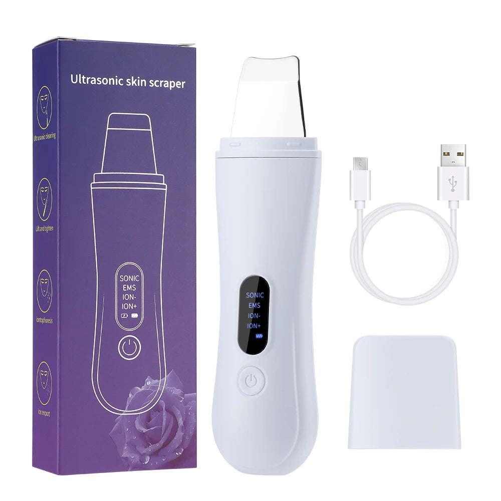 Spatule Ultrasonique Visage 4 Modes Nettoyage Profond Ions EMS Lifting – CLEVI Paris