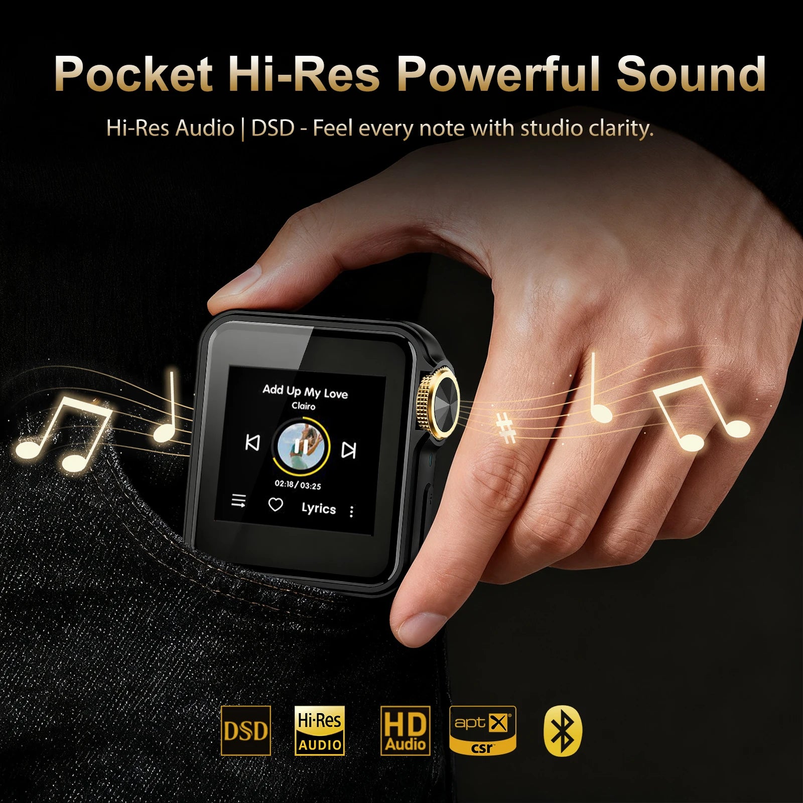 Lecteur MP3 HiFi Clip H2 Mini – Bluetooth LDAC aptX, DSD256, DAC ESS, 64 Go