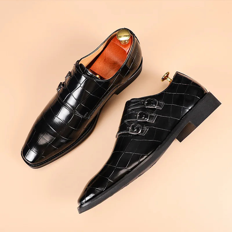 Oxford Homme Cuir Bout Carré Boucle Bureau Mariage | 5 Coloris EU 38-48