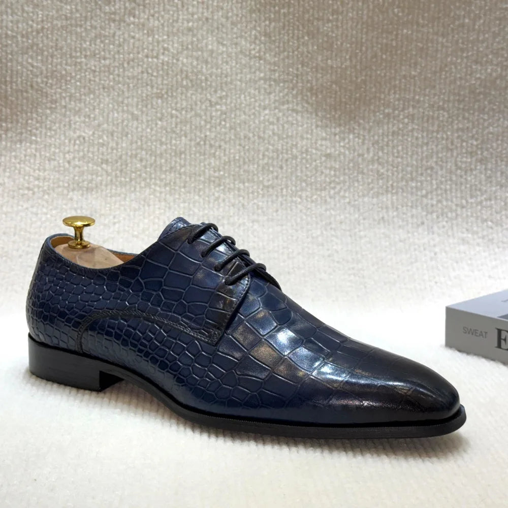 Derby Oxford Cuir Crocodile Homme Fait Main Lacets Bureau & Mariage – CLEVI Paris