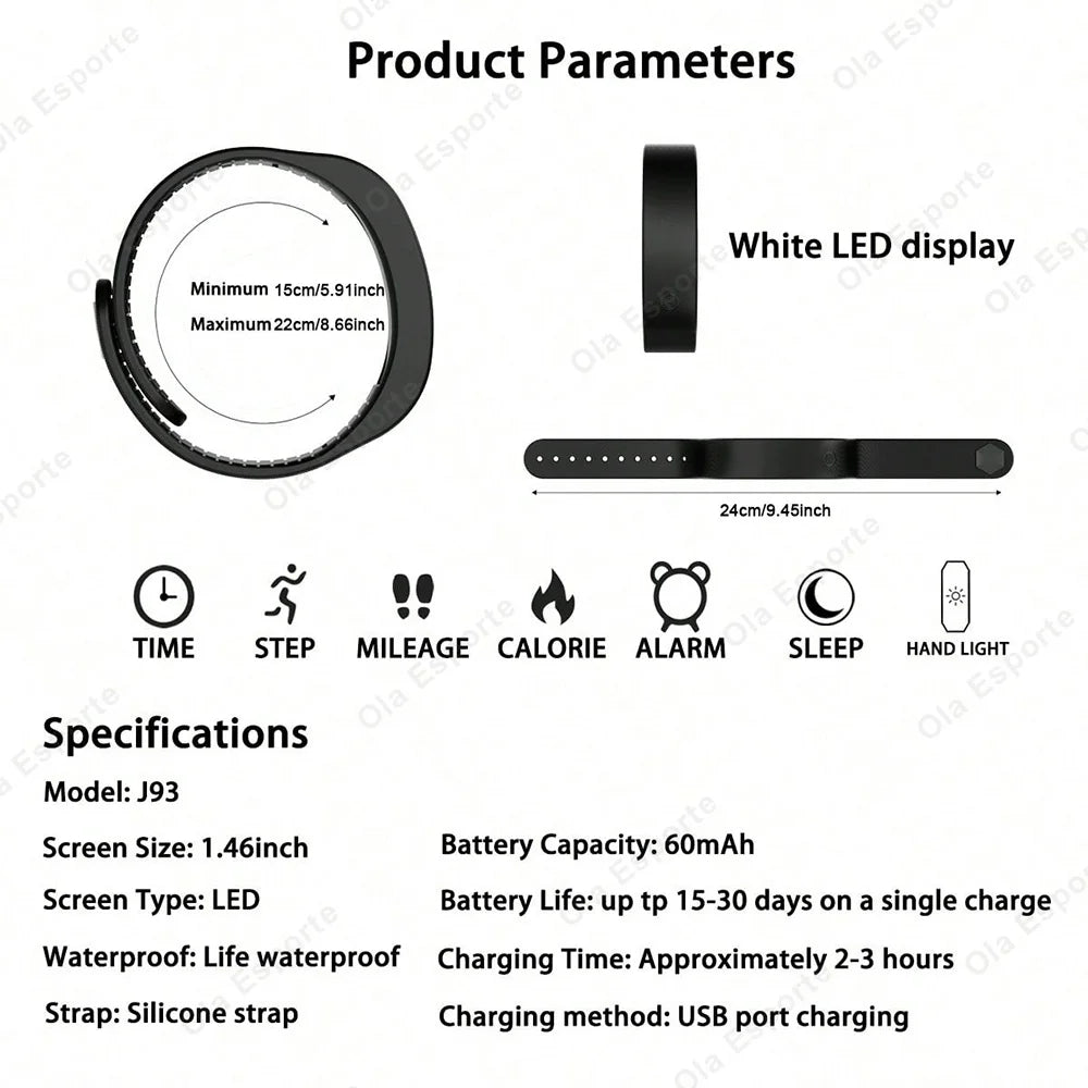 Bracelet Connecté Ola Esporte HT30 — LED 1.46", Podomètre, Sommeil, Alarme Vibrante, Étanche | CLEVI Paris
