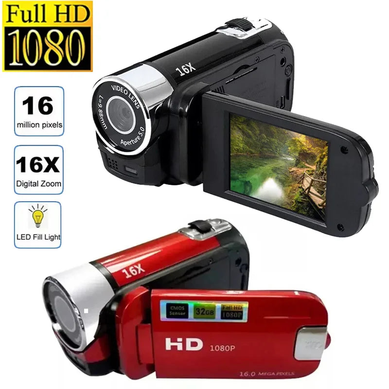 Caméra Numérique 1080p 16MP – Écran Rotatif 2", Zoom 16x, Lumière Fill Light, Vlog & Enfants – CLEVI Paris