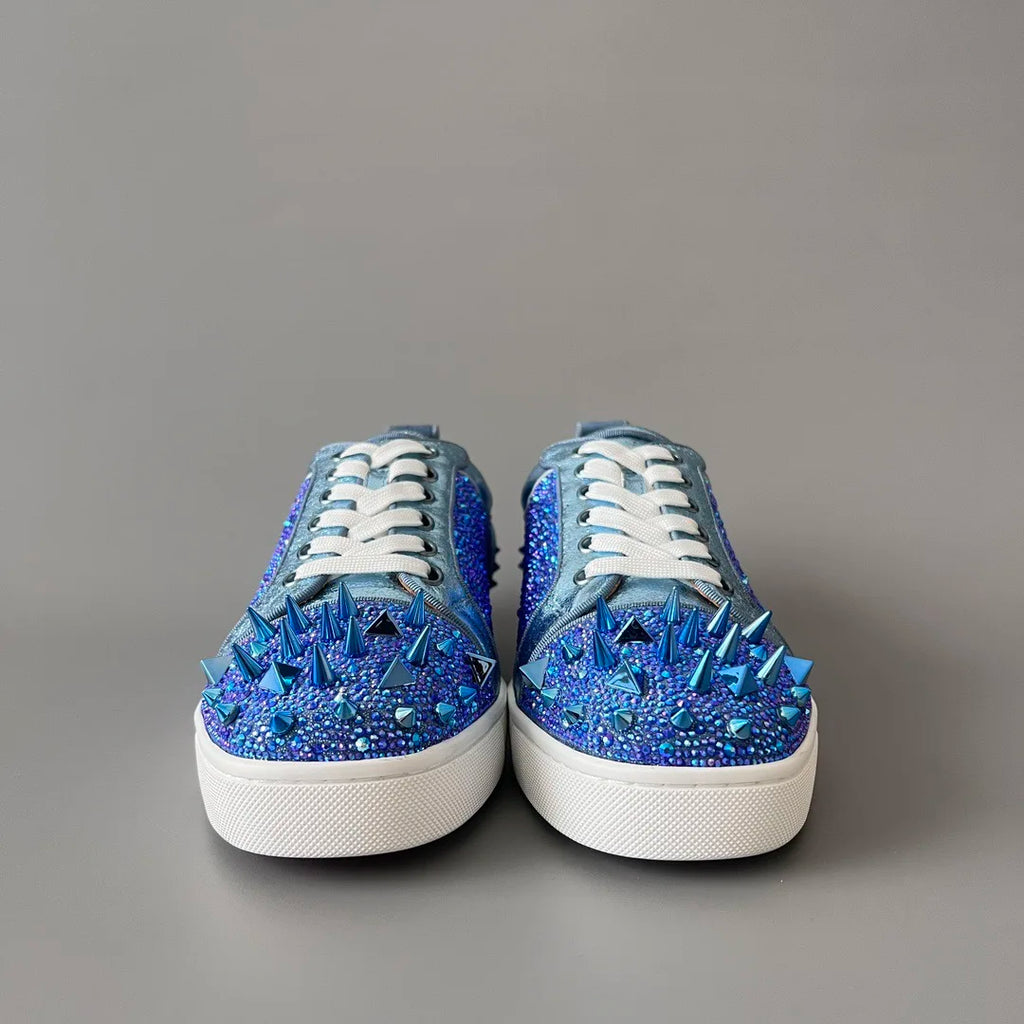 Sneakers Basses Cuir Rivets Cristal Homme Bleu – CLEVI Paris