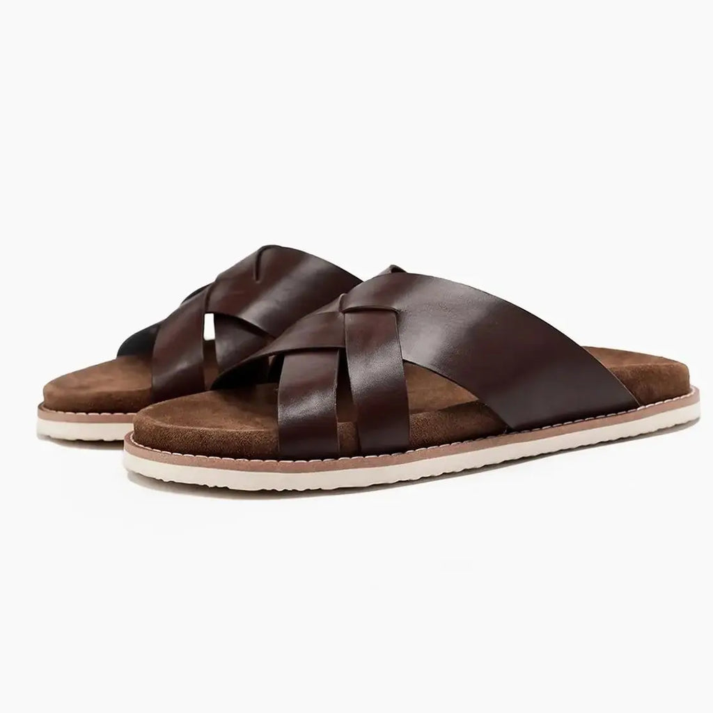 Slides Homme Cuir Véritable Pleine Fleur Style Luxe Casual – CLEVI Paris