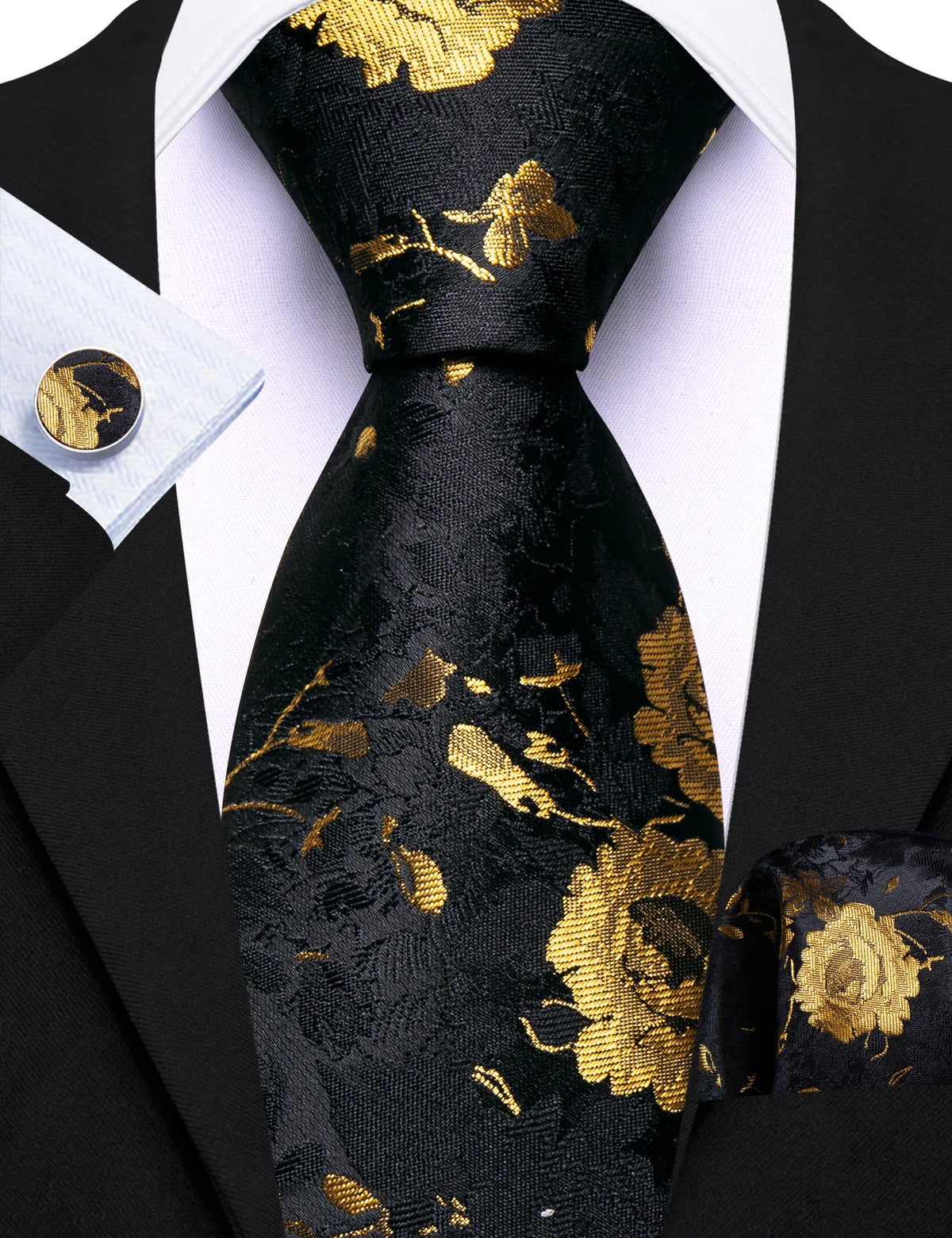 Ensemble cravate homme 3 pièces jacquard floral – CLEVI Paris
