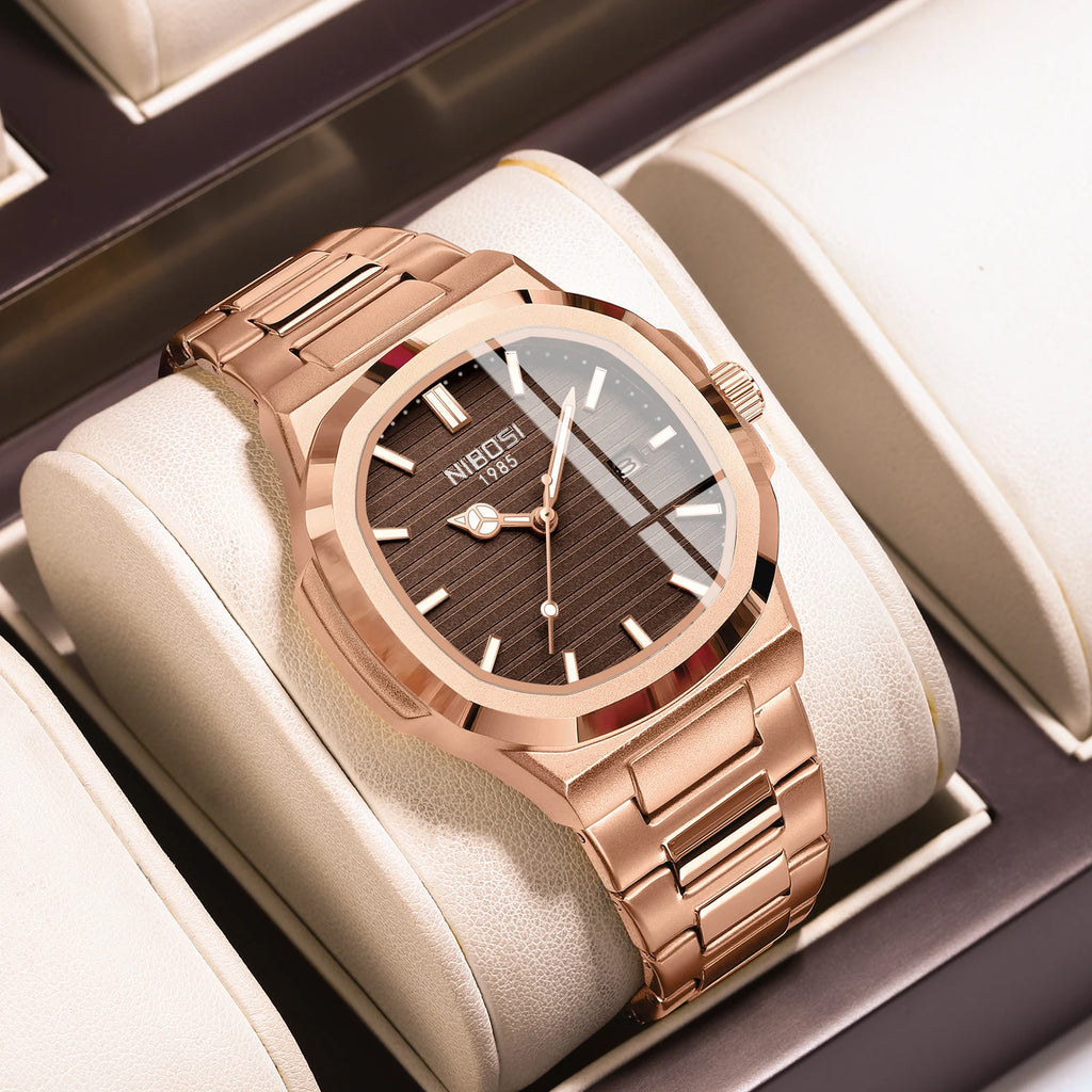 Montre NIBOSI 2632 – Quartz Sport, Boîtier Carré Alliage, Bracelet Acier Inoxydable, Étanche 3 ATM – CLEVI Paris