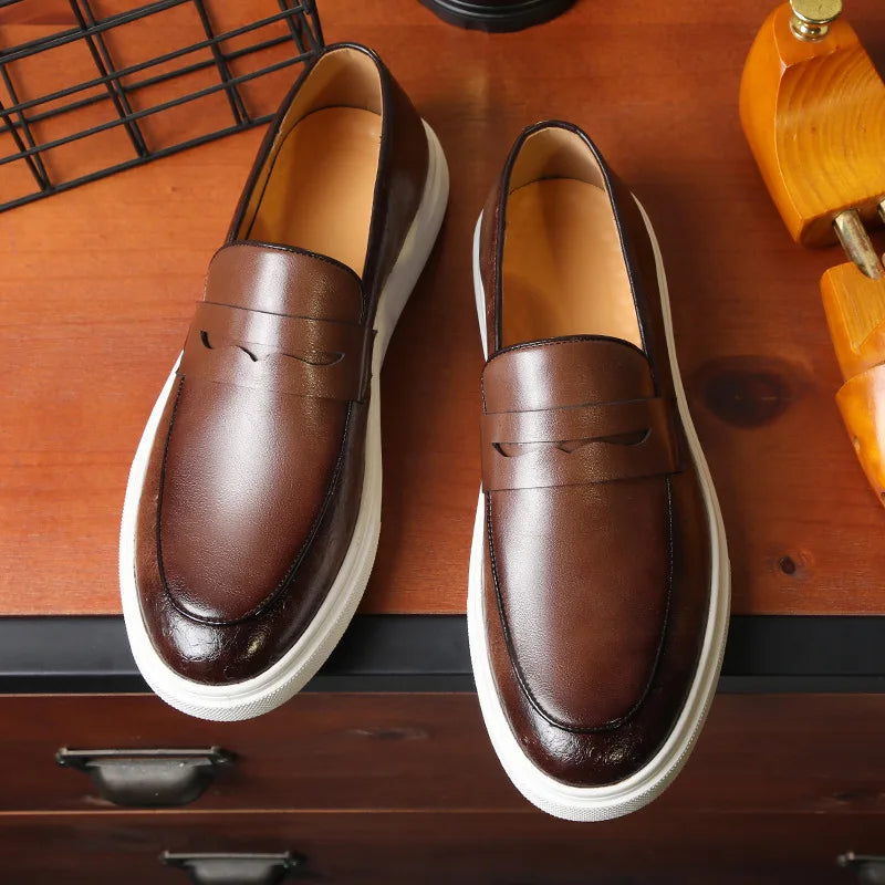 Loafer Penny Homme Cuir Embossé Slip-On Semelle Épaisse Style Britannique | Casual Outdoor EU 38-46