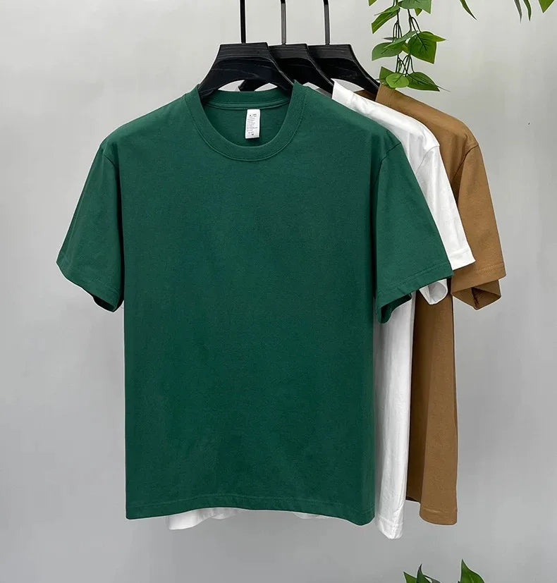 T-shirt homme uni à col rond en coton – CLEVI Paris