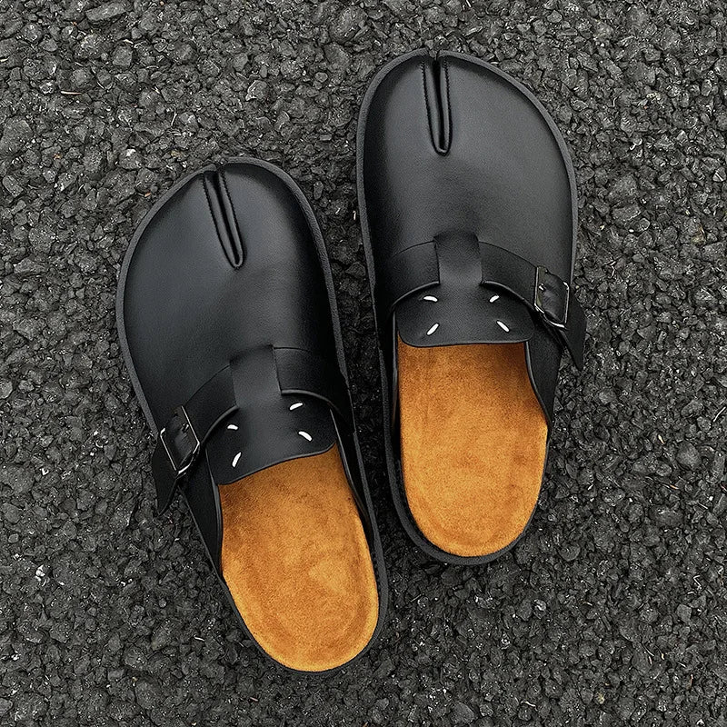Chaussons Tabi Unisexe – Cuir Véritable, Bout Fendu & Support Voûte Plantaire