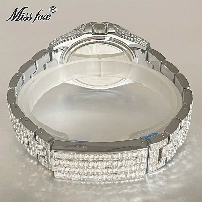 MISSFOX Montre Quartz Homme Iced Out Diamond Hip Hop Acier Saphir Plaqué Or 18K – CLEVI Paris