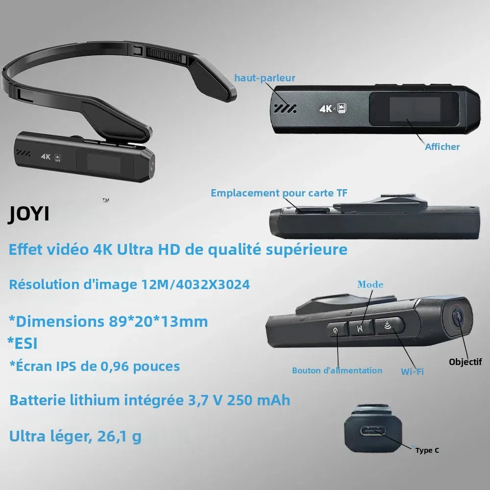 Mini Caméra d'Action 4K – Capteur Sony IMX179 Anti-Shake Écran IPS 0,96" WiFi App Micro Ext. Sport Voyage – CLEVI Paris