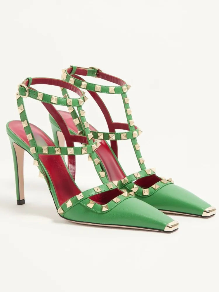 Sandales femme à talon fin et rivets – CLEVI Paris