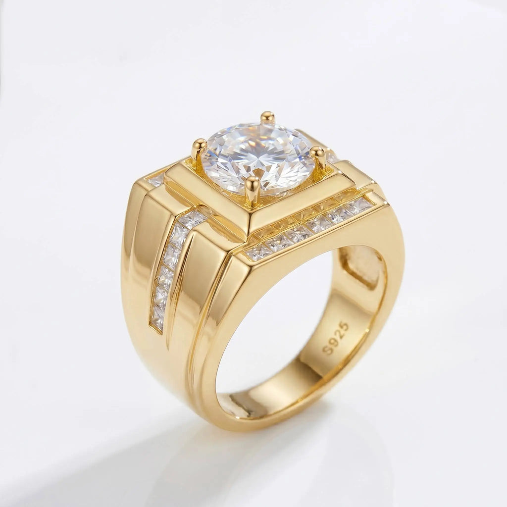Bague Moissanite Ronde 4CT Argent 925 Plaqué Or – CLEVI Paris