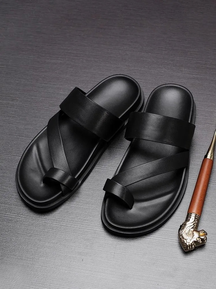 Claquettes Homme Cuir de Vache Véritable Bout Pincé Plage & Leisure – CLEVI Paris