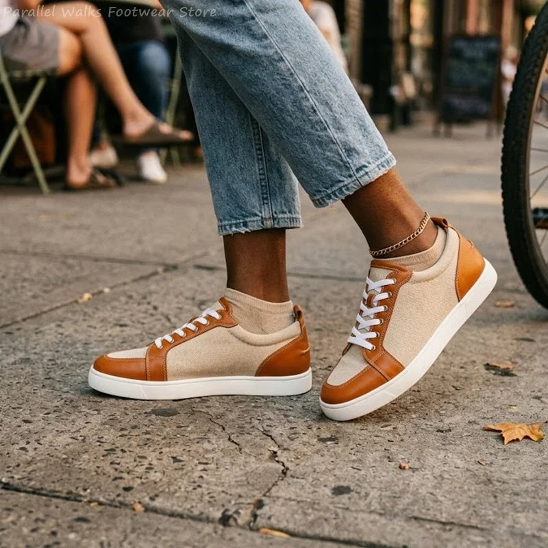 Sneakers Basses Toile Cuir Patchwork Streetwear Homme – CLEVI Paris