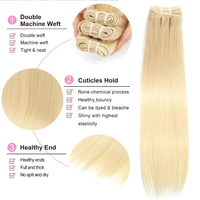 Bundles lisses blond 613, cheveux humains – CLEVI Paris