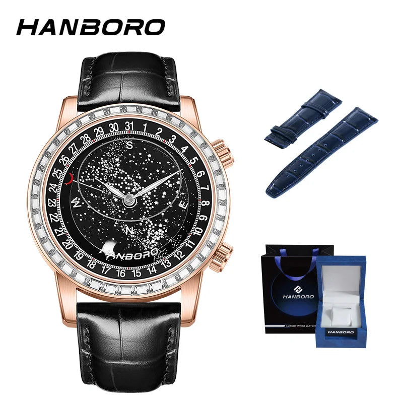 Montre Homme Automatique HANBORO Starry Sky – Étanche Lumineuse Acier Inoxydable – CLEVI Paris