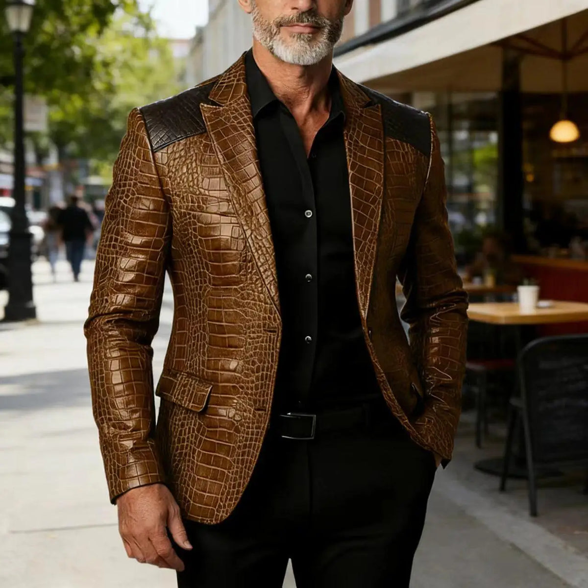 Veste homme en cuir PU crocodile patchwork – CLEVI Paris