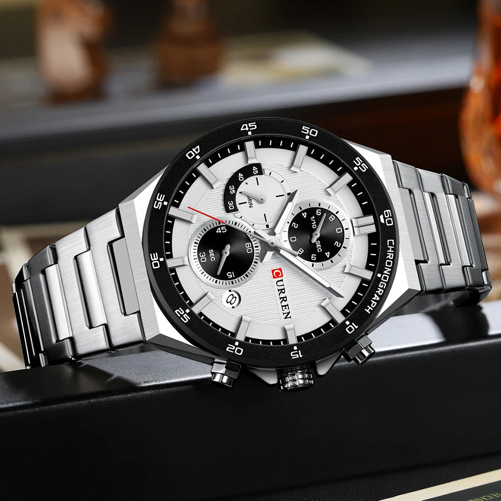 CURREN Montre Quartz Homme Chronographe Panda 43mm Acier Lumineux Date Auto – CLEVI Paris