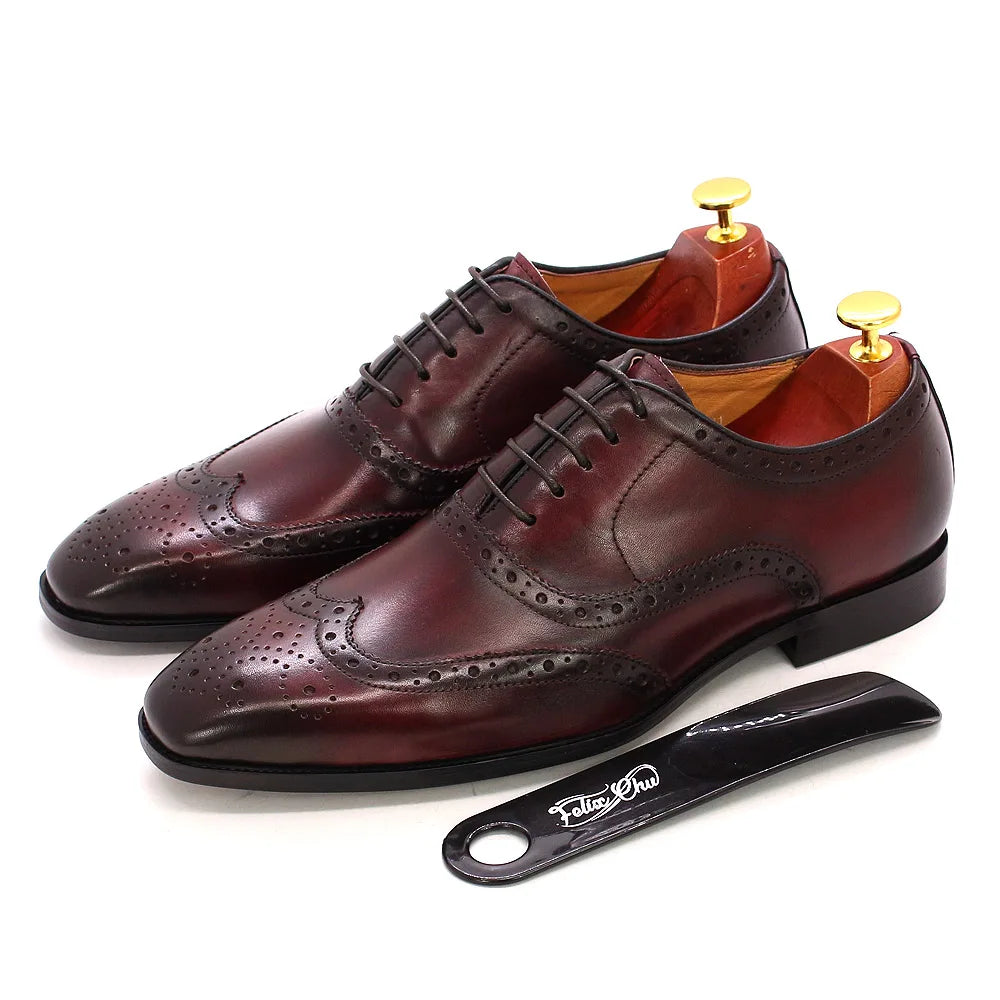 Oxford Wingtip Brogue Homme Artisanal Cuir de Veau | Business Mariage US 7-12