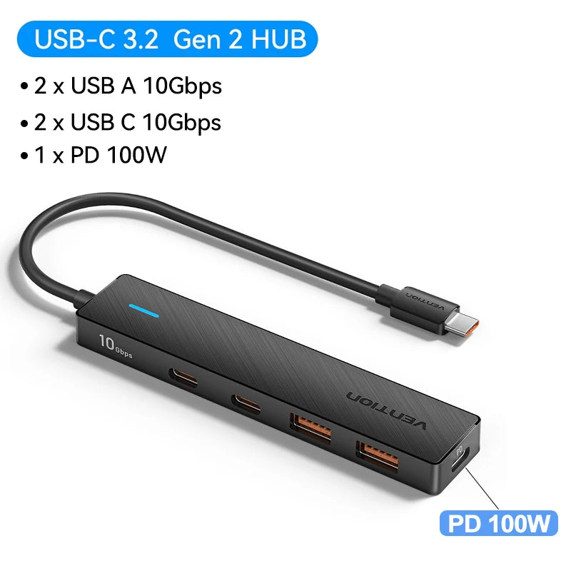 Hub USB-C 3.2 Gen2 Vention 5 Ports 10Gbps Compact MacBook iPad PC – CLEVI Paris