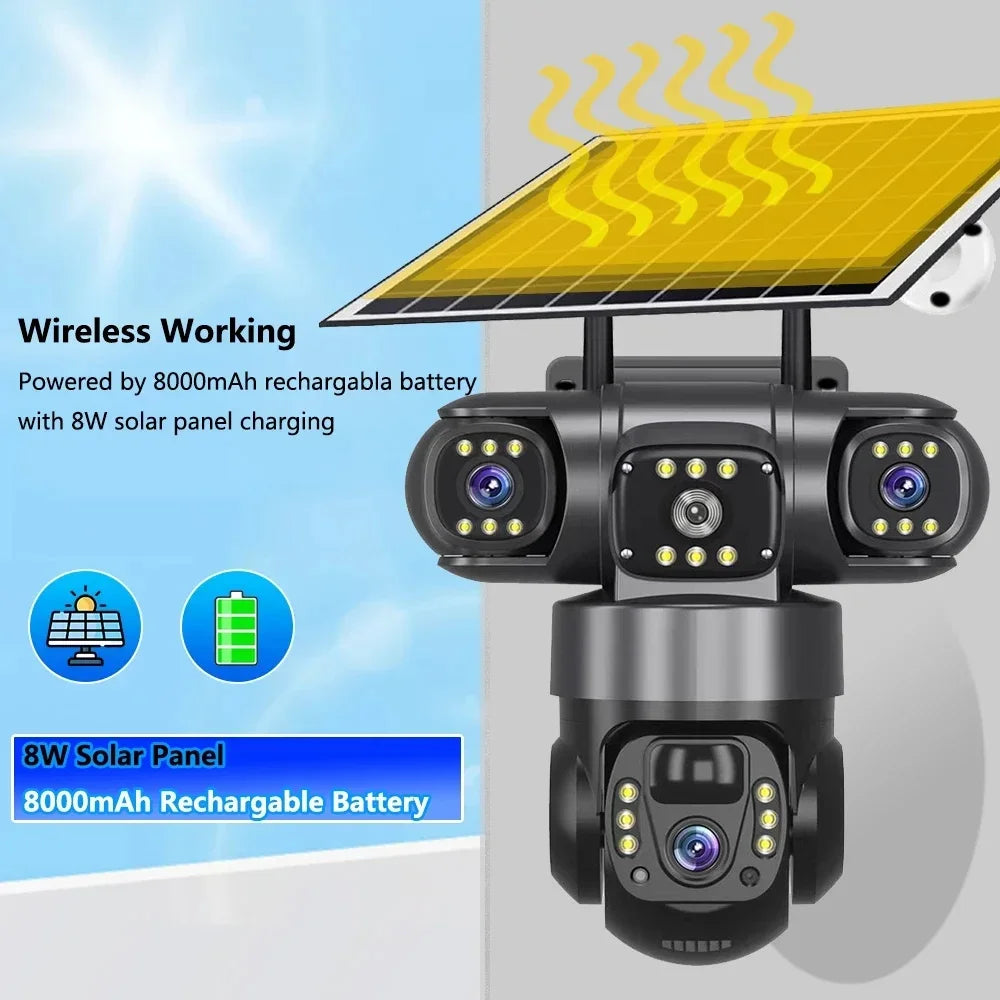 Caméra de Surveillance V380 Pro 4G Solaire 15MP 3 Objectifs PTZ Vision Nocturne – CLEVI Paris