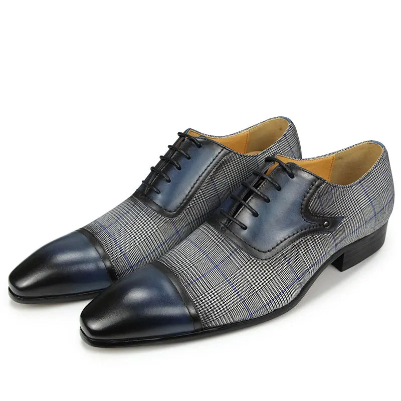 Oxford Homme Cuir Véritable Fait Main Bout Pointu Lacets Style Britannique | Bleu EU 39-47