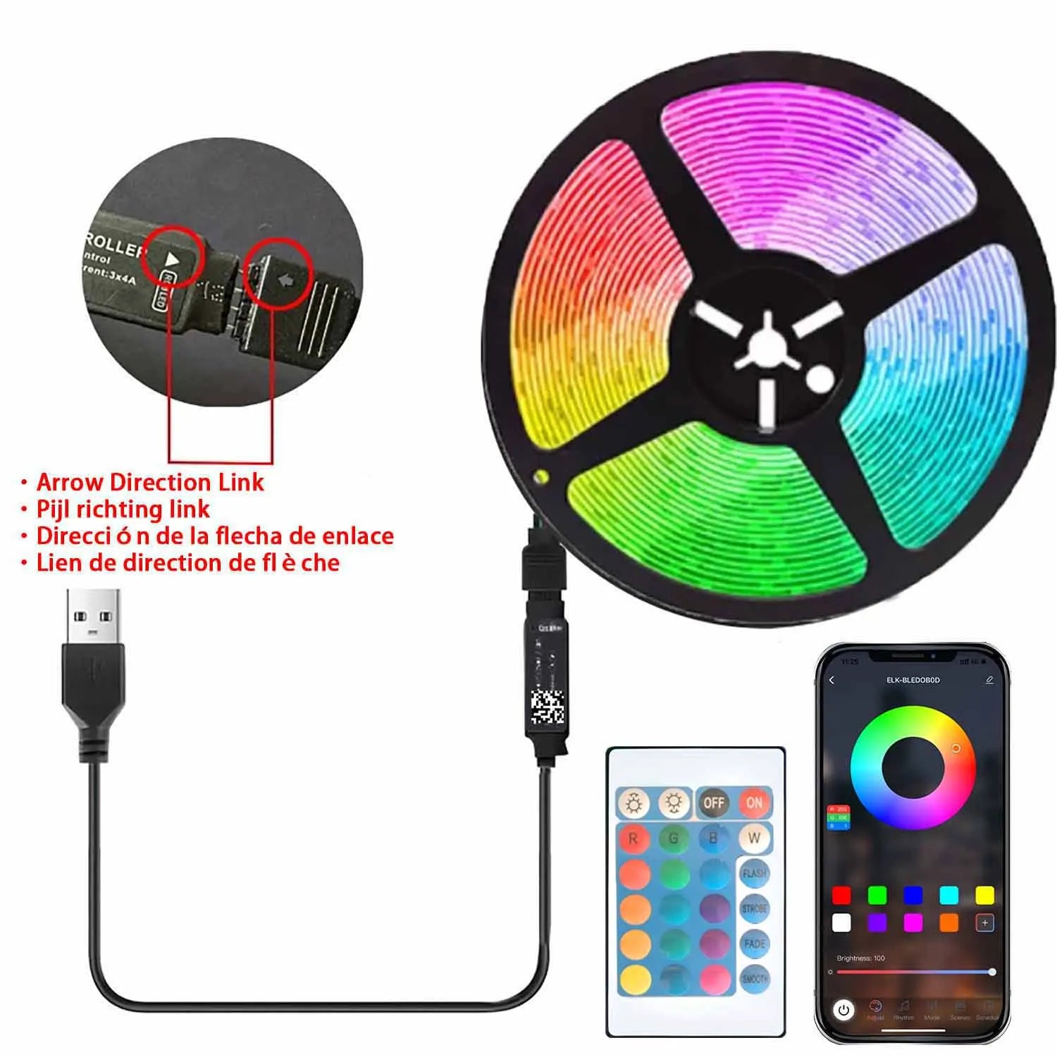 Ruban LED RGB 5050 USB — Rétroéclairage TV, Télécommande IR & APP, 1m à 40m | CLEVI Paris