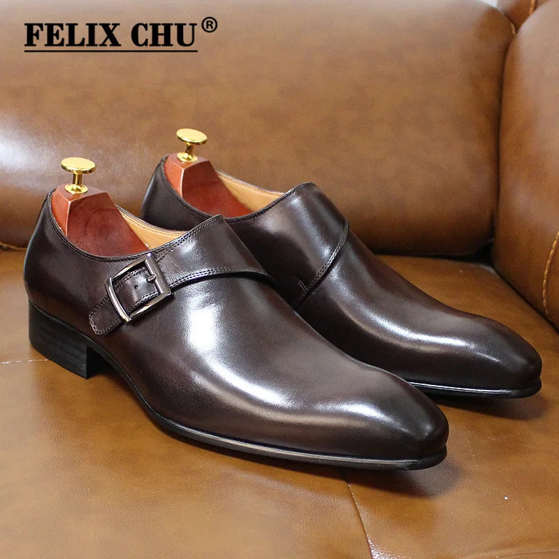 Monk Strap Homme Cuir Véritable Boucle Bout Pointu Business Formel 2 Coloris – CLEVI Paris