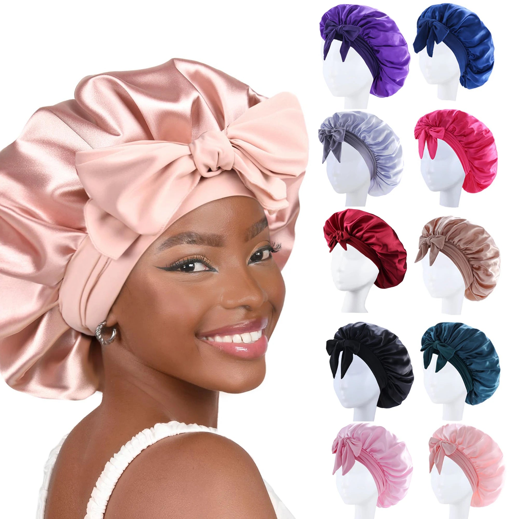 Bonnet de Nuit Satin Cheveux Bouclés — CLEVI Paris