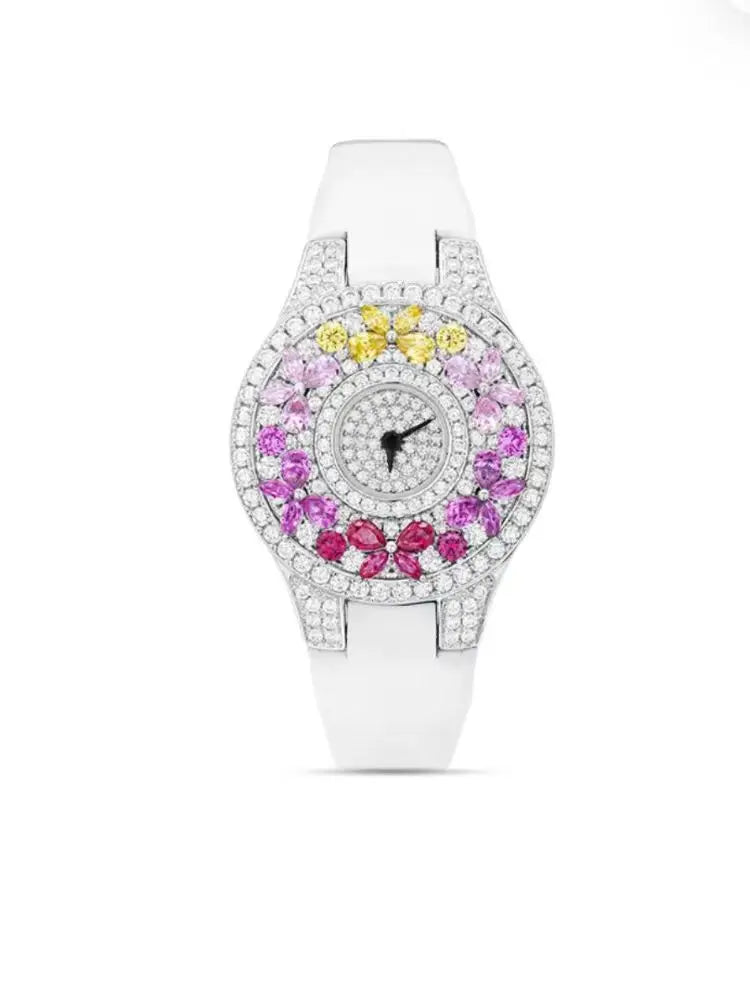 Montre Femme RUIYI Luxe – Zircon Diamant Simulé Bracelet Cuir Quartz 32mm