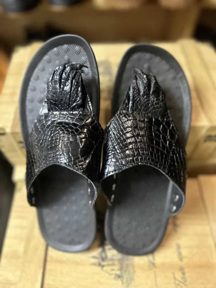 Tongs homme en cuir véritable à bout ouvert – CLEVI Paris
