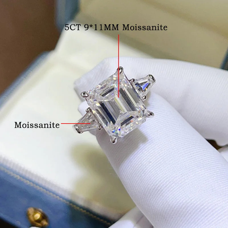Bague Moissanite 5CT 10CT FEOBUR – Argent 925 Taille Emerald & Radiant