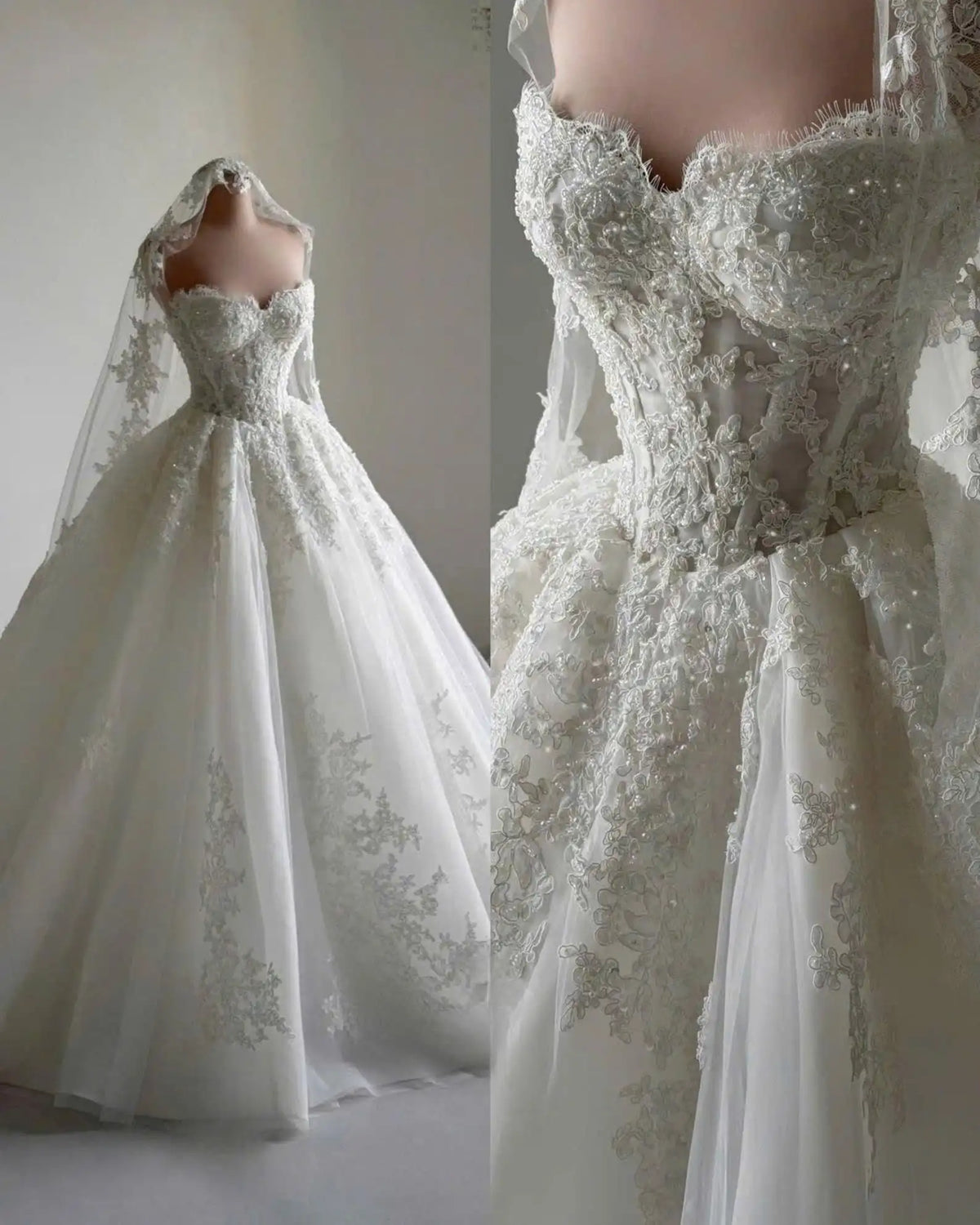 Robe de mariée ligne A en tulle épaules dénudées – CLEVI Paris