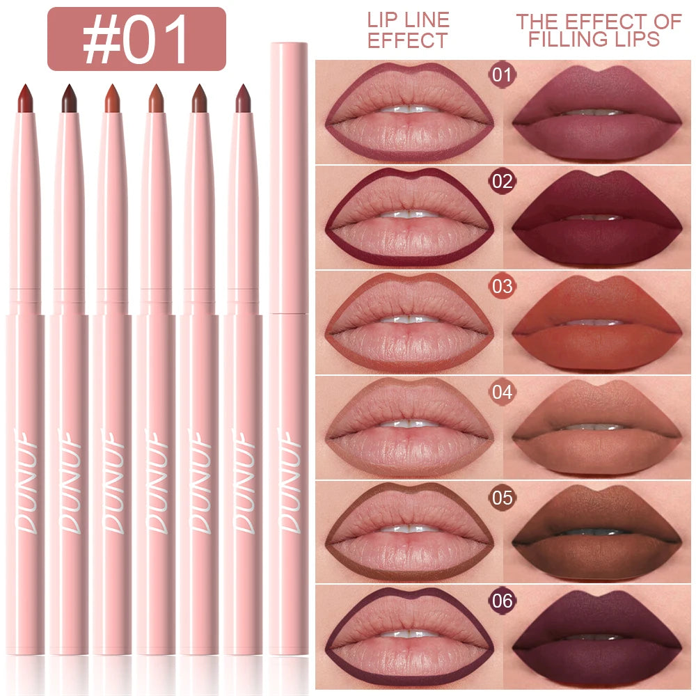 Lot de 6 Crayons à Lèvres Longue Tenue Imperméable – Couleur Intense & Sans Bavure