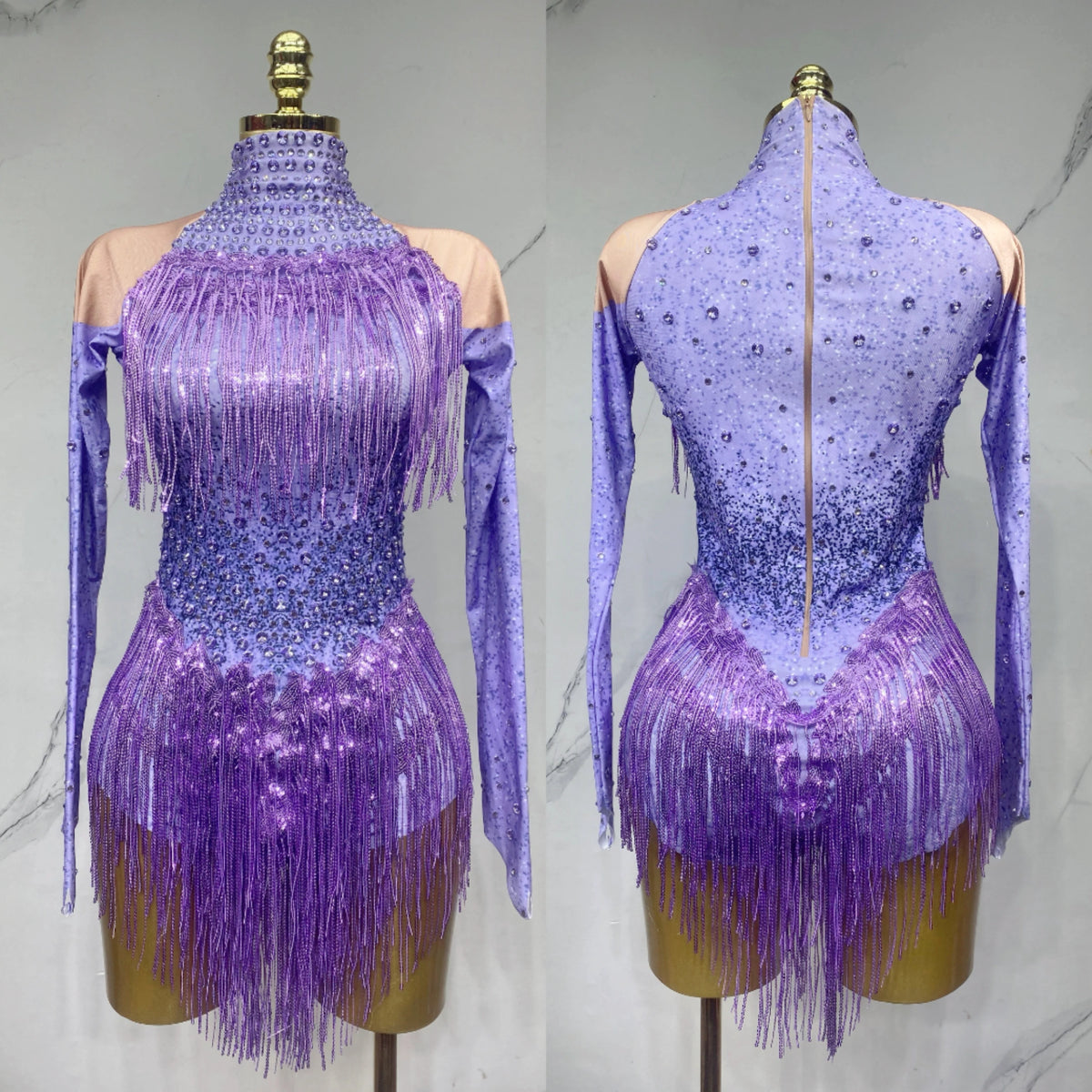 Justaucorps de scène à franges et strass – CLEVI Paris