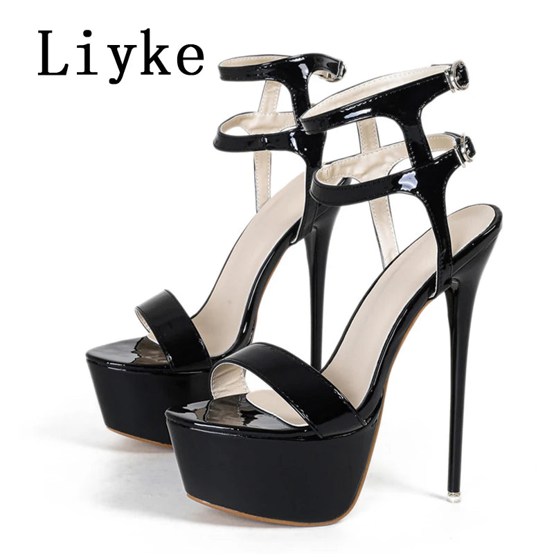 Sandales Liyke Talons Aiguilles 16 cm Plateforme Cuir Verni Double Bride Femme Grandes Tailles – CLEVI Paris