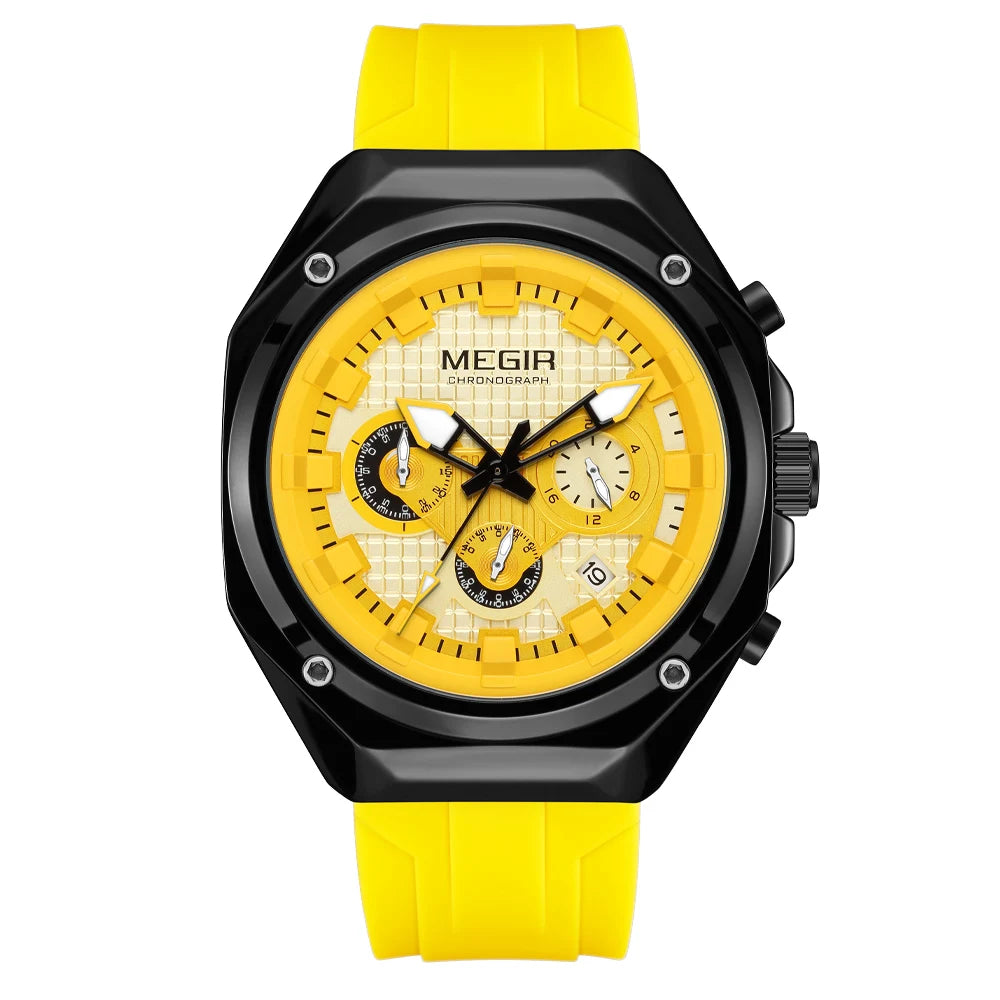 MEGIR 8118 Montre Homme Chronographe Quartz Bracelet Silicone 45mm Lumineux Calendrier 3 ATM 5 Coloris – CLEVI Paris