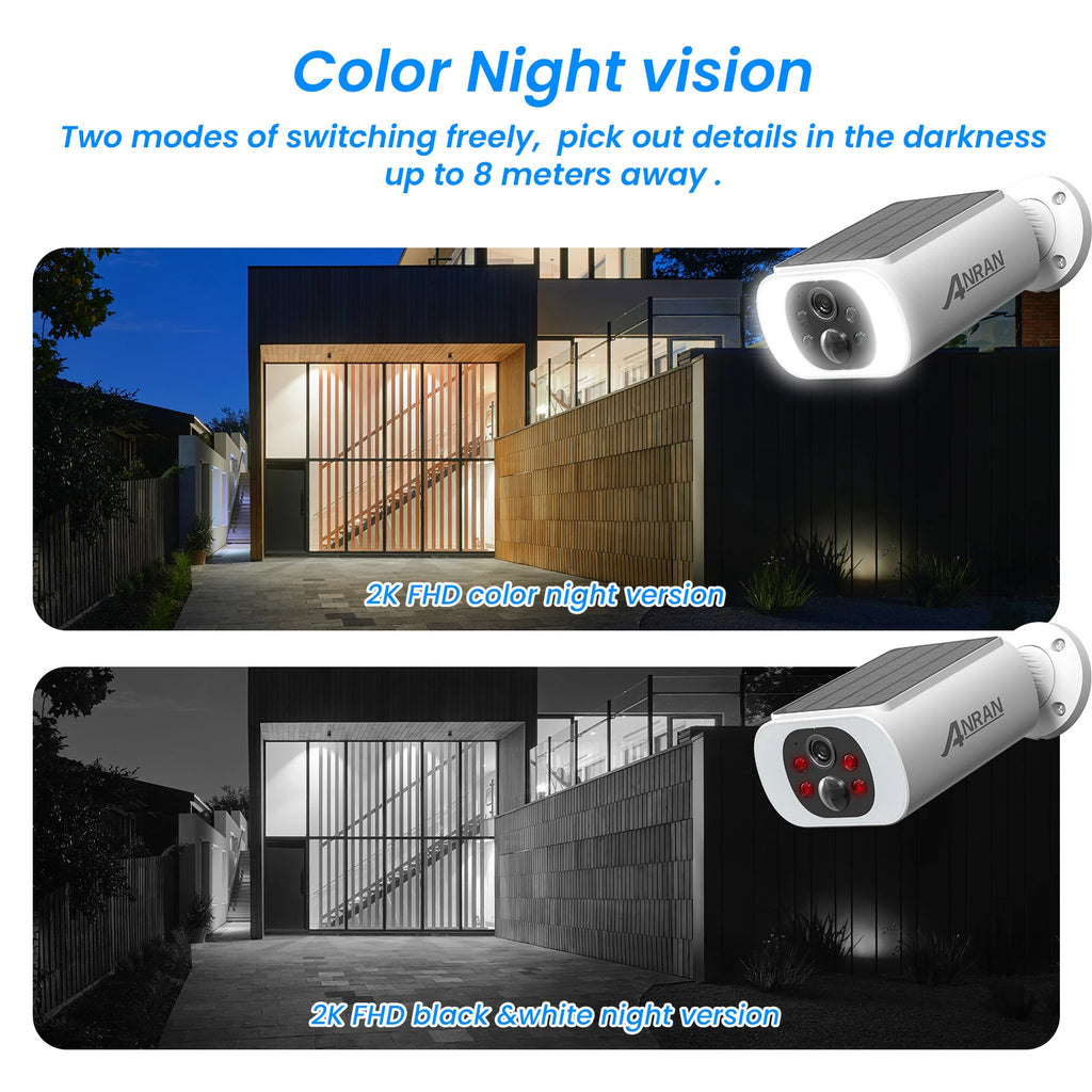 Pack 4 Caméras Solaires ANRAN 2K – Projecteur 600lm Alarme 90dB Vision Nocturne Couleur WiFi IP66 – CLEVI Paris